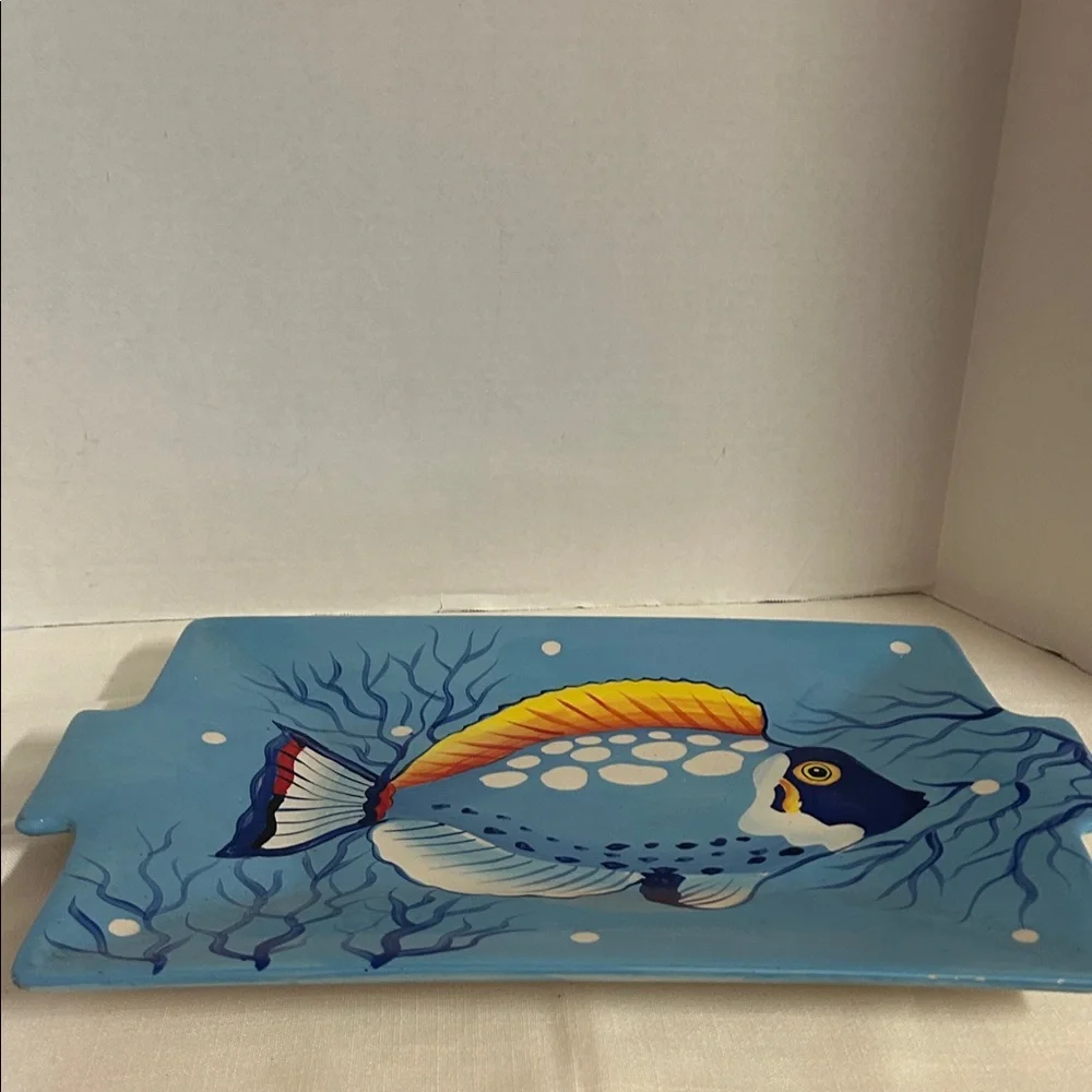 Blue Fish Design Ceramic Plate